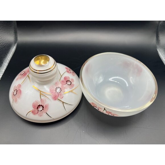 Porcelain Hand Painted Cherry Blossom Trinket Keepsake Lidded Dish Made Germany - Picture 3 of 7